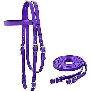 Tahoe Tack Plain Double Layer Nylon Horse Headstall & Reins, Purple, Full