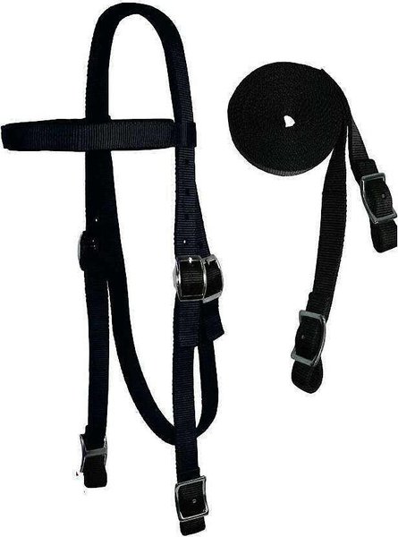 Tahoe Tack Double Layered Draft Nylon Western Horse Headstall & Reins, Draft, Black, Draft slide 1 of 3