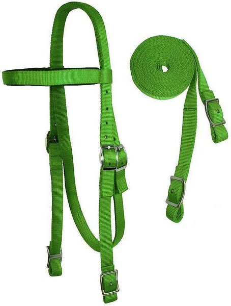 Tahoe Tack Double Layered Draft Nylon Western Horse Headstall & Reins, Draft, Lime Green, Draft slide 1 of 3