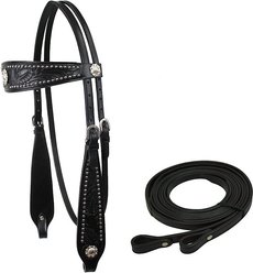 Tahoe Tack Midnight Black Horse Browband Headstall & Split Reins, Full