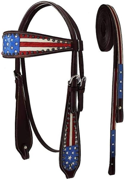 Tahoe Tack Western Patriotic American Flag Horse Browband Headstall & Reins, Cob slide 1 of 3