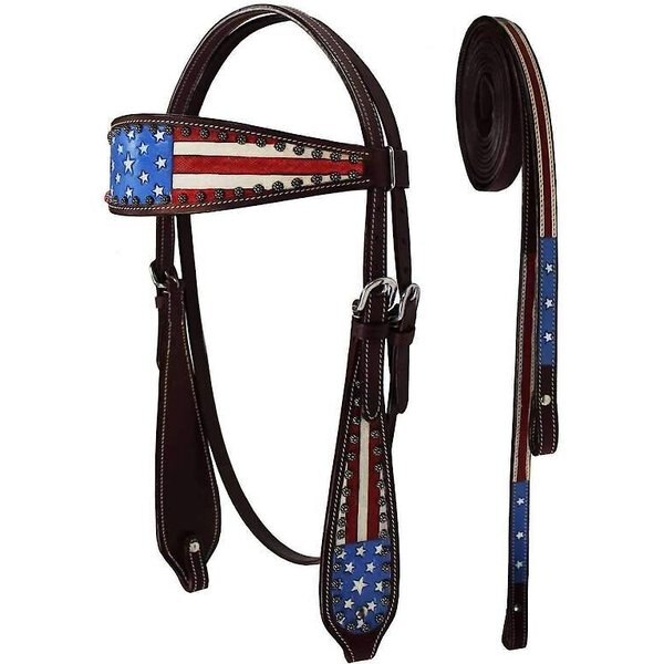 Tahoe Tack Barbwire Leather Western Hand Tooled Horse Browband Headstall & Split Reins