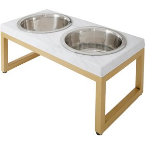 Frisco Marble Print Stainless Steel Double Elevated Dog Bowl, Gold Stand, 7 Cup