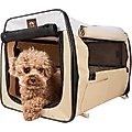 Pet Life Folding Zippered Wire-Framed Dog Crate, Khaki, 27.5 inch