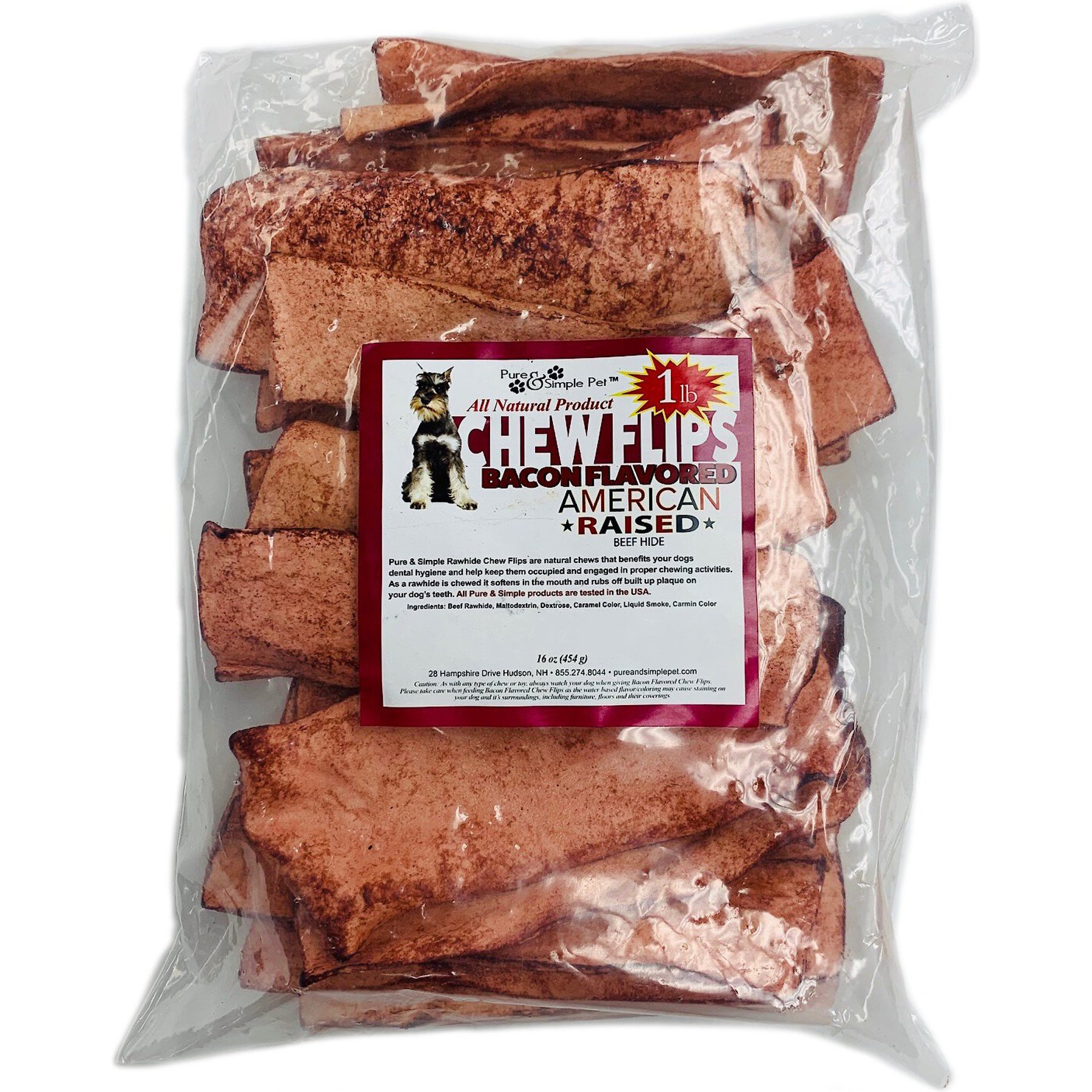 Pure Simple Pet Chew Flips Bacon Flavored Dog Treats 1 lb Bag