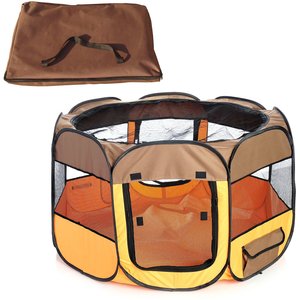 Pet Life All-Terrain Wire-Framed Collapsible Travel Dog Playpen, Brown & Orange, Large