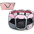 Pet Life All-Terrain Wire-Framed Collapsible Travel Dog Playpen, Pink & Grey, Medium