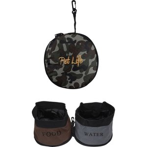Pet Life Double Food & Water Travel Dog & Cat Bowl, Camouflage