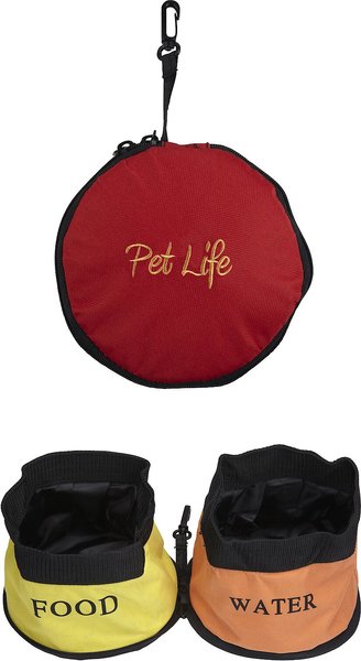 Pet Life Double Food & Water Travel Dog & Cat Bowl, Red slide 1 of 6