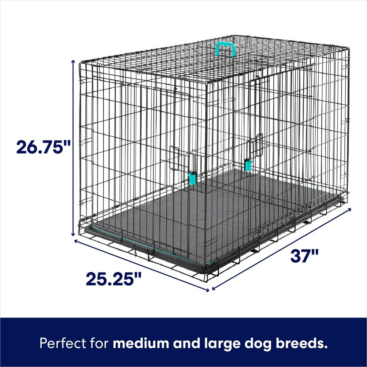 Frisco Heavy Duty Enhanced Lock Sliding Double Door Fold & Carry Wire Dog Crate & Mat Kit