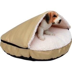 HappyCare Textiles Durable Oxford to Sherpa Pet Cave Covered Cat & Dog Bed w/Removable Cover, Khaki