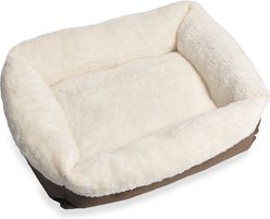 HappyCare Textiles Rectangle Ultra-Soft Bolster Cat & Dog Bed, Coffee Oxford, Medium slide 2 of 5