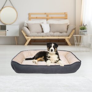 HappyCare Textiles Rectangle Ultra-Soft Bolster Cat & Dog Bed, Burn Out Gray, Large