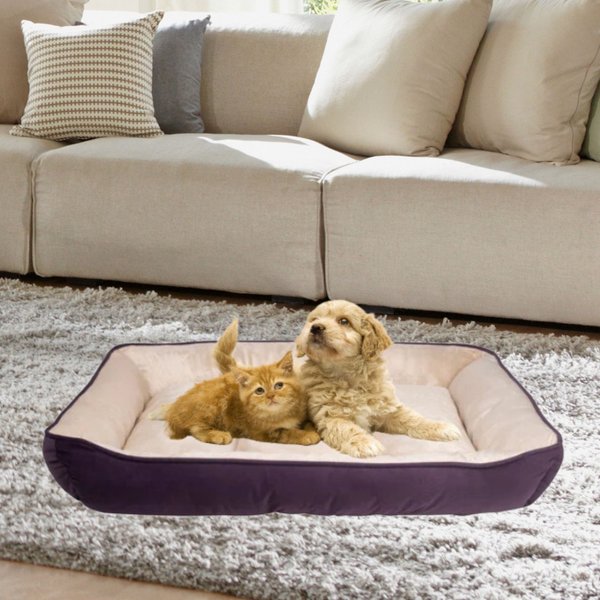 HappyCare Textiles Rectangle Ultra-Soft Bolster Cat & Dog Bed, Burn Out Purple, Large slide 1 of 4