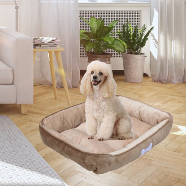 HappyCare Textiles Rectangle Ultra-Soft Bolster Cat & Dog Bed, Khaki, Large slide 1 of 4