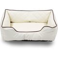 HappyCare Textiles Luxury All Sides Faux Leather Bolster Cat & Dog Bed, Ivory, Large