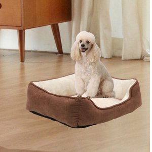 HappyCare Textiles Rectangle Orthopedic Bolster Cat & Dog Bed, Brown, Medium