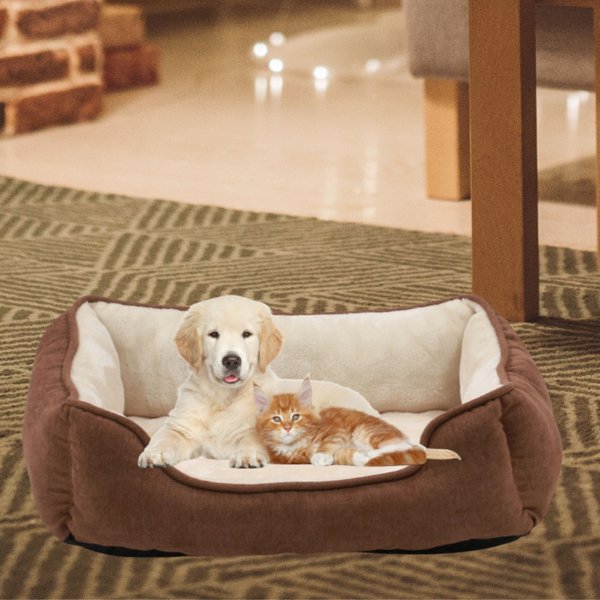 HappyCare Textiles Rectangle Orthopedic Bolster Cat & Dog Bed, Brown, Large slide 1 of 7