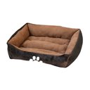 HappyCare Textiles Plush to Suede Rectangle Bolster Cat & Dog Bed, Brown