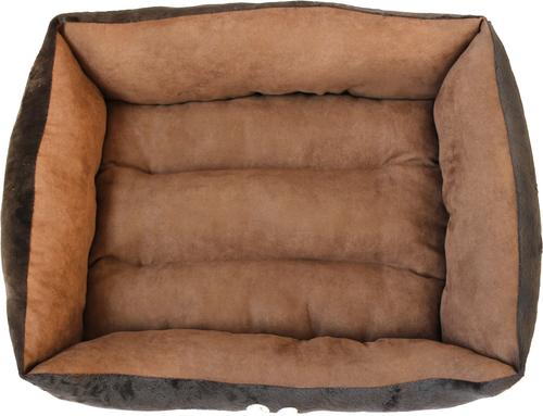 Show full view: HappyCare Textiles Plush to Suede Rectangle Bolster Cat & Dog Bed, Brown slide 2 of 5