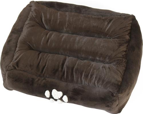Show full view: HappyCare Textiles Plush to Suede Rectangle Bolster Cat & Dog Bed, Brown slide 3 of 5