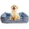 Show in main carousel: HappyCare Textiles Plush to Suede Rectangle Bolster Cat & Dog Bed, Blue Stripe slide 1 of 7