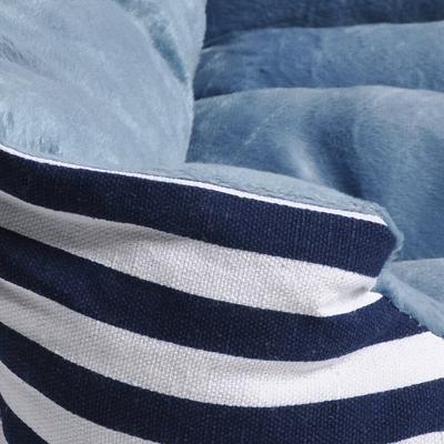 Show full view: HappyCare Textiles Plush to Suede Rectangle Bolster Cat & Dog Bed, Blue Stripe slide 4 of 7