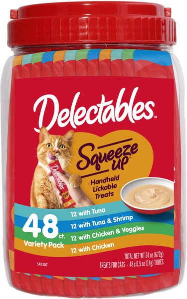 Hartz Delectables Squeeze Up Variety Pack Lickable Cat Treats, 0.5-oz tube, 48 count slide 1 of 9