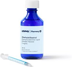 Diethylstilbestrol (DES) Compounded Oral Liquid Chicken Flavored for Dogs, 1-mg/mL, 30 mL