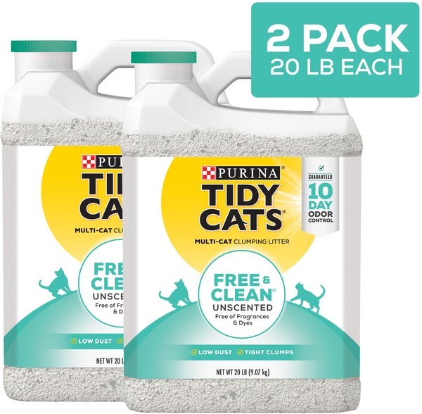Tidy Cats Free & Clean Unscented Clumping Clay Cat Litter, 20-lb jug, case of 2 slide 1 of 13