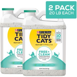 Tidy Cats Free & Clean Unscented Clumping Clay Cat Litter, 20-lb jug, case of 2