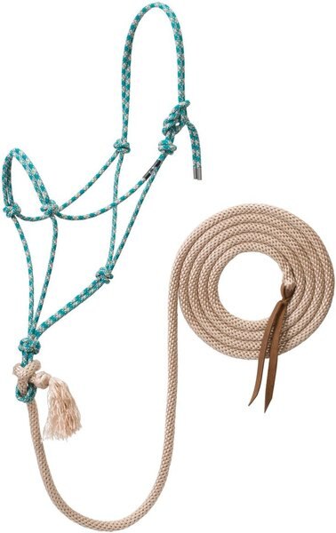 Weaver Leather Silvertip No. 95 Rope Horse Halter & 10-ft Lead, Teal/Tan/Silver/White slide 1 of 1