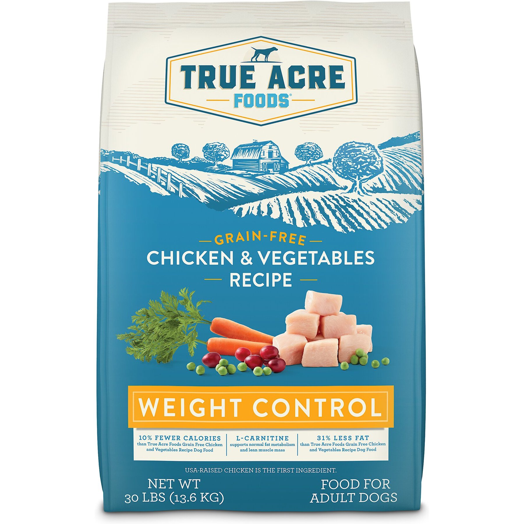 True Acre Foods Weight Control Chicken Vegetables Recipes Grain Free Dry Dog Food 30 lb Bag