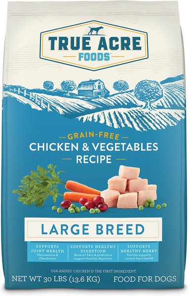 True Acre Foods Large Breed Chicken & Vegetables Recipes Grain-Free Dry Dog Food, 30-lb bag slide 1 of 7