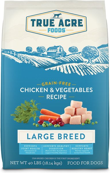 True Acre Foods Large Breed Chicken & Vegetables Recipes Grain-Free Dry Dog Food, 40-lb bag slide 1 of 7