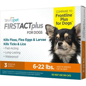 TevraPet FirstAct Plus Flea & Tick Treatment for Dogs, 6 - 22lbs, 3 Doses (3-mos. supply)