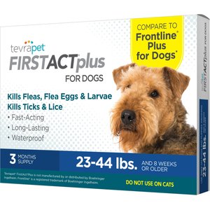 TevraPet FirstAct Plus Flea & Tick Spot Treatment for Dogs, 23 - 44lbs, 3 Doses (3-mos. supply)