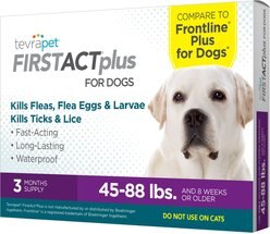 TevraPet FirstAct Plus Flea & Tick Spot Treatment for Dogs, 45 - 88 lbs, 3 Doses (3-mos. supply)