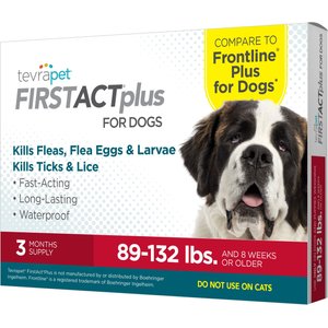 TevraPet FirstAct Plus Flea & Tick Spot Treatment for Dogs, 89 - 132lbs, 3 Doses (3-mos. supply)