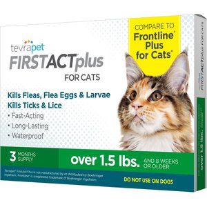 TevraPet FirstAct Plus Flea & Tick Treatment for Cats Over 1.5lbs, 3 Doses (3-mos. supply)