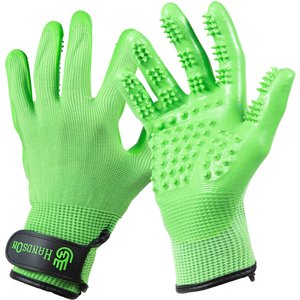 HandsOn All-In-One Pet Bathing & Grooming Gloves, Green, Small