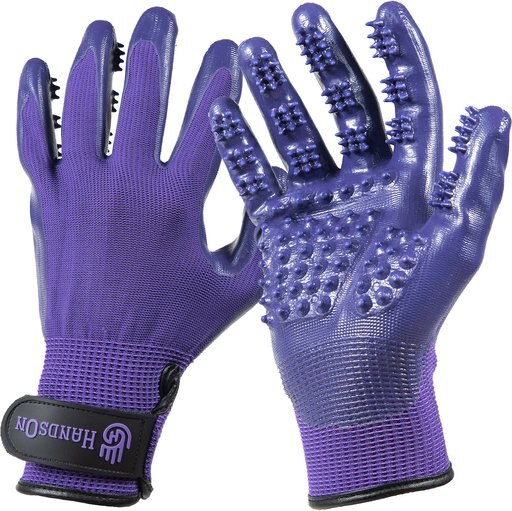 HandsOn All-In-One Pet Bathing & Grooming Gloves, Purple, Medium