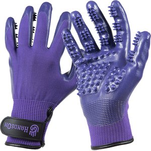 HandsOn All-In-One Pet Bathing & Grooming Gloves, Purple, X-Large