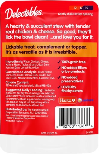 Hartz Delectables Stew Non-Seafood Recipe Chicken & Cheese Lickable Wet Cat Treats, 1.4-oz, case of 12