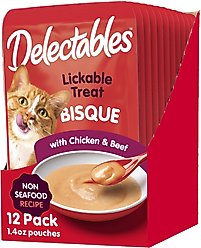 Hartz Delectables Bisque Non-Seafood Recipe Chicken & Beef Lickable Wet Cat Treats, 1.4-oz, case of 12