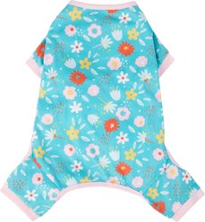 Frisco Teal Floral Dog & Cat Jersey PJs, Large