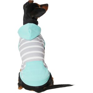 Frisco Striped Colorblock Dog & Cat Hoodie, Teal, Medium