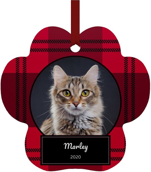 Frisco Plaid Paw Shape Metal Personalized Dog & Cat Holiday Ornament slide 1 of 5