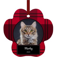 Frisco Plaid Paw Shape Metal Personalized Dog & Cat Holiday Ornament