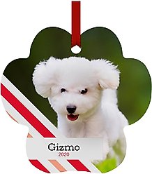 Frisco Peppermint Stripes Paw Shape Metal Personalized Dog & Cat Holiday Ornament